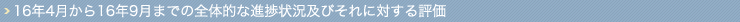 16年4月から16年9月までの全体的な進捗状況及びそれに対する評価